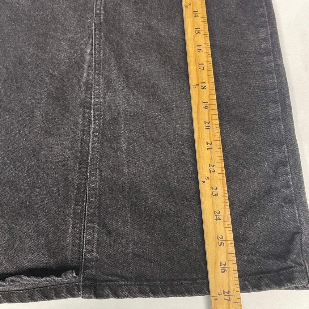 Zara Womens Washed Black Denim Midi Skirt‎ High Waisted Front Slit Size S